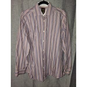 Tailorbyrd Shirt Men Large Multi-Stripe Flip Cuff Business Office Dress Casual
